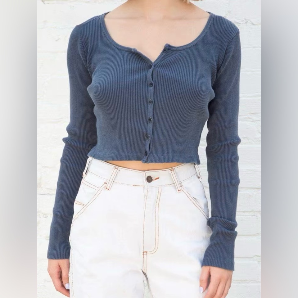 Brandy Melville Zella Ribbed Top In Navy